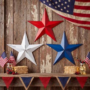 3 Pcs 12'' Patriotic Metal Barn Stars for Outside Wall Decor 3D Hanging American Flag 4th of July Red White and Blue Wall Art 250th Anniversary Country Rustic Farmhouse Art Decor