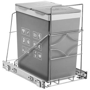 Youeon Pull Out Trash Can Under Cabinet, Adjustable Stainless Steel Under Sink Trash Can Pull Out, Slide Out Garbage Shelf, Fit for 7-11 Gallon Trash Can (Not Included)