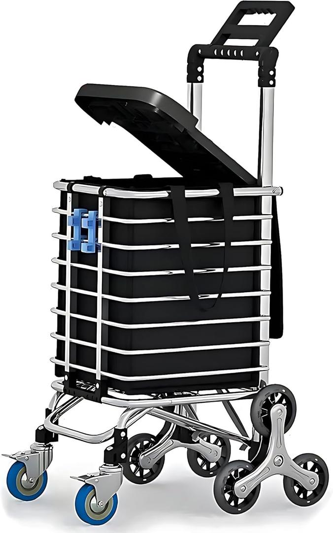 Stairs Climbing Shopping Cart 360 Swivel Wheels Foldable Collapsible & Lightweight, Perfect for Groceries Laundry Utility Cart