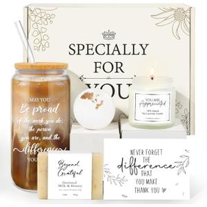 Employee Appreciation Gifts Box Thank You Appreciation Gift Set for Coworkers, Employees, Teachers Staff & Nurses, 5-Piece Gratitude Spa & 16oz Inspirational Glass Cup Gift Basket, Employee appreciation gifts