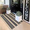 KILOCOCO Striped Rug 3'X5' Front Door Mat Outdoor Welcome Mats Rugs Outdoor Cotton Washable Front Porch Rug Layered Doormats for Kitchen/Farmhouse/Entryway/Patio, Brown