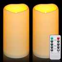 Enido Flameless Candles LED Candles Outdoor Waterproof Candles(D: 3" x H: 6") Battery Operated Plastic Pack of 2 Pillar