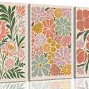 Boho Flower Botanical Canvas Wall Art Abstract Floral Painting Picture Wall Decor Modern Botanical Minimalist Poster Print Artwork for Living Room Bedroom Dining Room Home Decoration