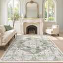 LIVEBOX Washable 9x12 Area Rugs, Large Rugs for Living Room Boho Soft Non-Slip Rug, Low-Pile Vintage Medallion Rug, Retro Indoor Carpet for Dining Room Bedroom Office Sage Green