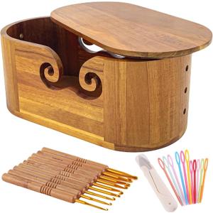 Yarn Bowl for Crocheting, Large Acacia Wood Crochet Bowl with Lid for Yarn Storage, Handmade Wooden Wool Ball Holder for Knitting, Crocheting Gifts for Knitters Crochet Lovers Enthusiasts