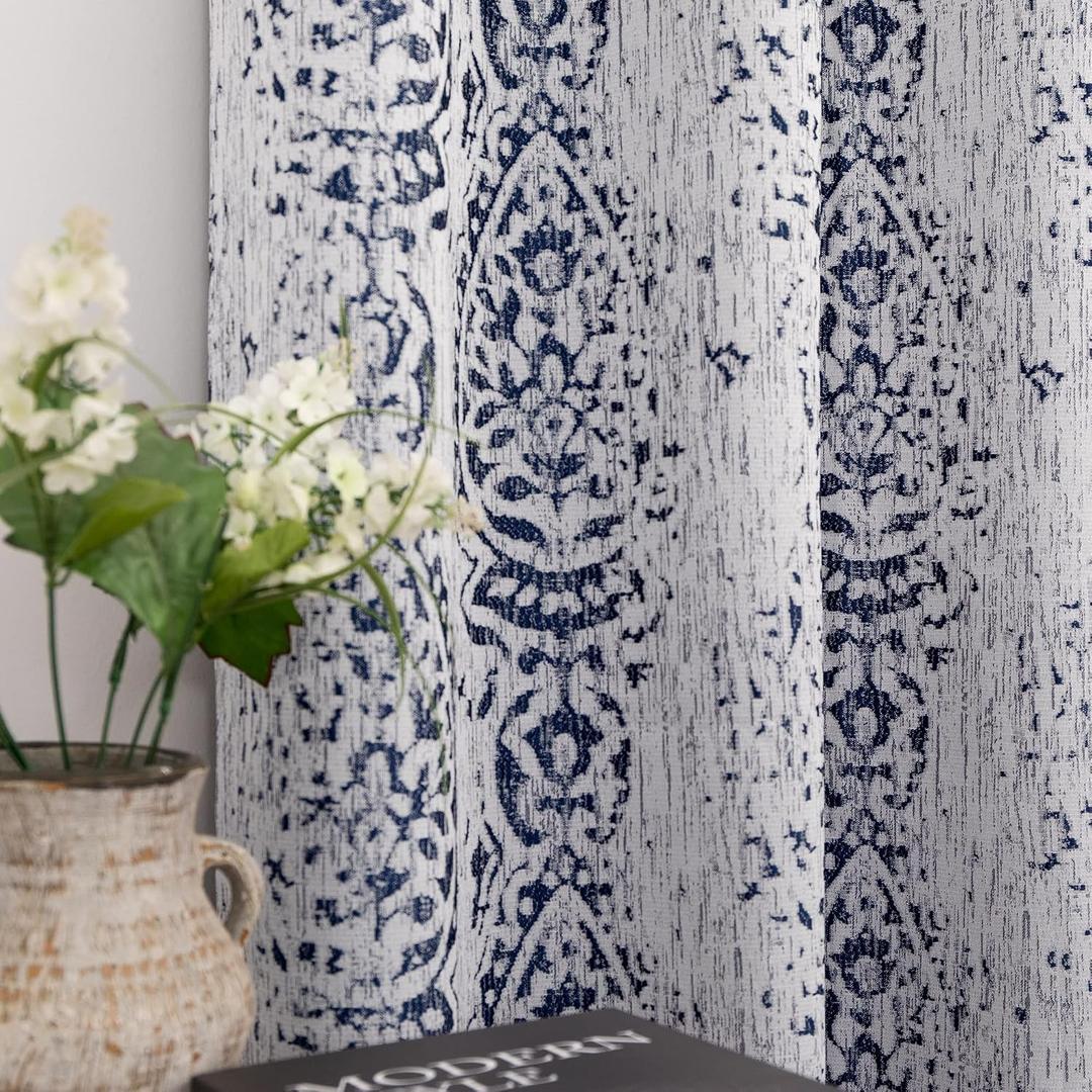 72 Inch Curtains for Living Room,Grommet 50% Heat Blocking Coastal Unique Moroccan Patterned Print Blackout Curtains 72 Inches Long for Bedroom 2 Panels Set,Navy Blue