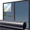 Coavas One Way Privacy Window Film Reflective Window Tint for Home,Static Cling Mirror Heat Blocking Covering See Out Not in,Anti-Uv House Daytime Privacy, Blue-Silver, 17.5x78.7 in