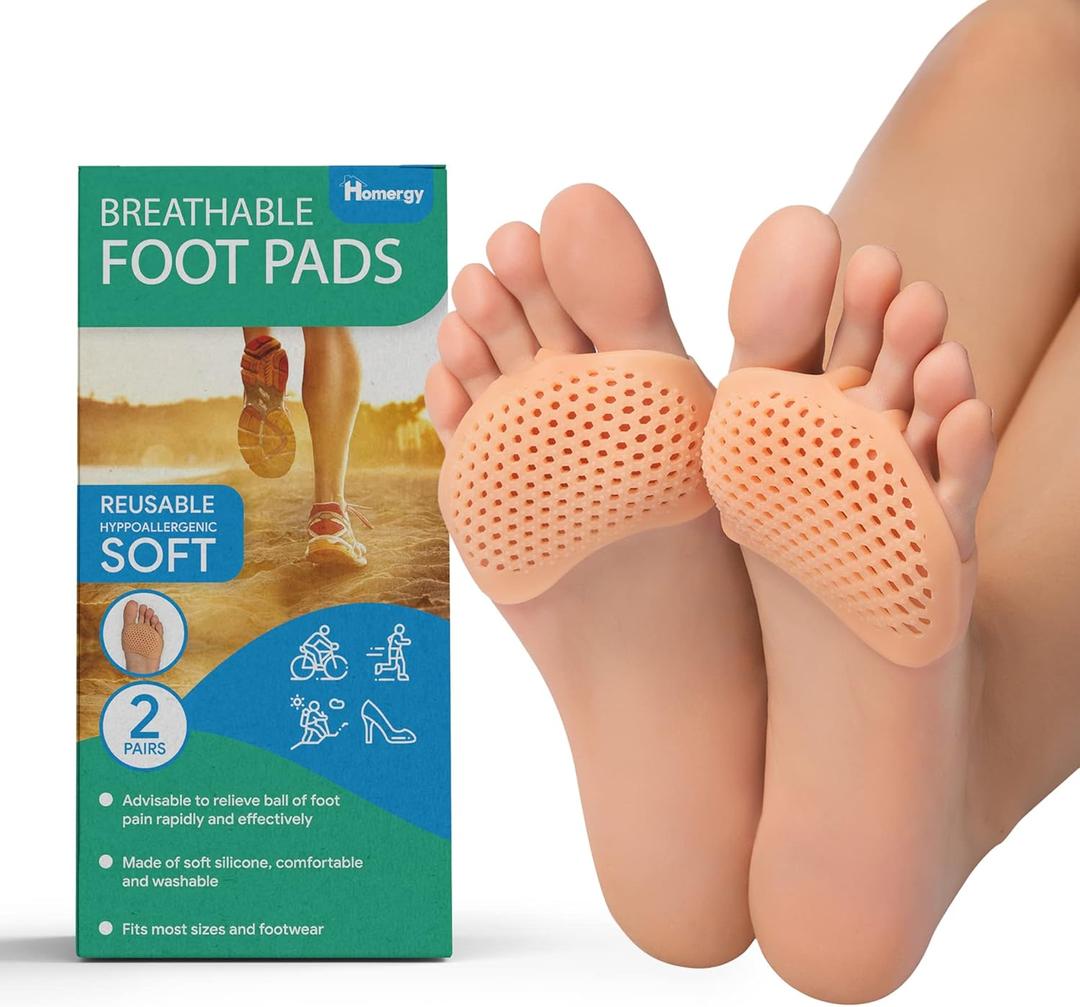 Homergy Metatarsal Pads for Women and Men - 4 Pack Soft Gel Reusable Breathable Sleeve Pads, Ball of Foot Cushions, Forefoot Cushioning Shoe Supports for Pain Relief, Mortons Neuroma (Beige)