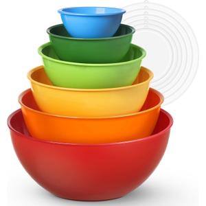 Plastic Mixing Bowls with Lids Set for Kitchen, Nesting Bowls for Mixing, Baking, Prepping, Cooking and Serving Food, Mixing Bowls Dishwasher, Microwave Safe(Rose Red)