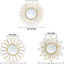 hogardeck Metal Mirrors Wall Decor - 3 Pcs 11" Metal Sunburst Flower Wall Mirrors Home Dcor, Decorative Hanging Wall Art for Living Room, Bedroom, Kitchen, Bathroom, Entryway