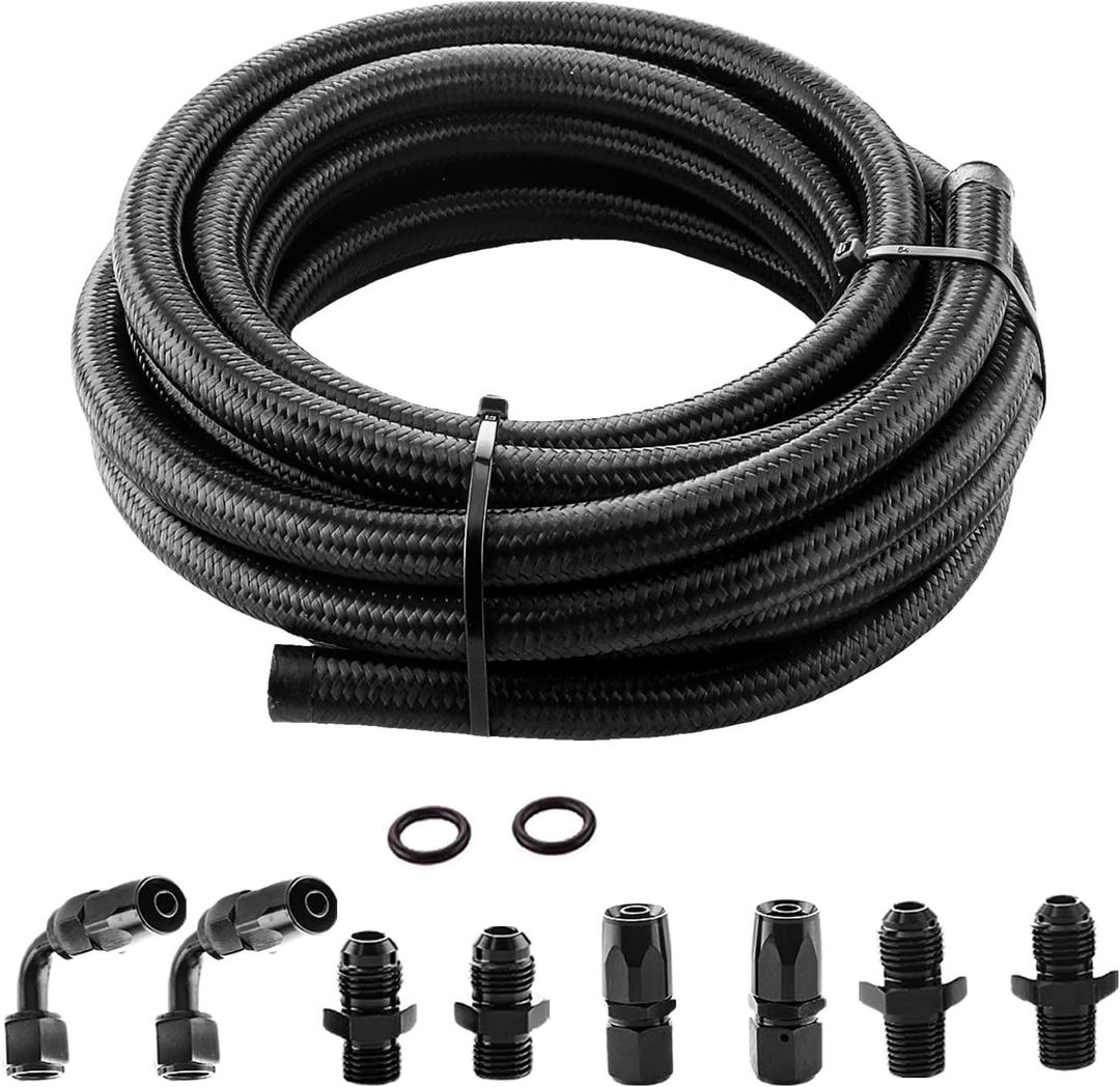 6AN Automatic Transmission Cooler Kit 15FT Compatible with 4L60E 4L65E Nylon Braided Fuel Line Oil/Gas/Fuel Hose Kit - CPE Black