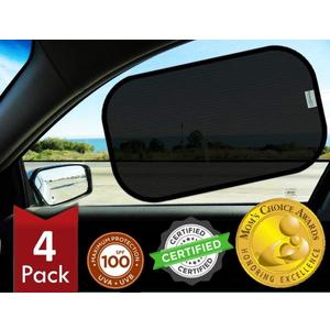 kinder Fluff Car Window Shade (4Pack)-The Only Certified Car Window Sun Shade for Baby Proven to Block 99.95% UVR - Mom's Choice Gold Award - Car Seat Sun Protection - Standard (20x12in (51x31cm))