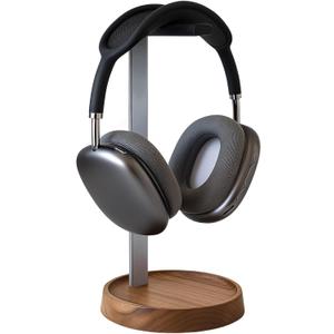 muso wood Walnut Headphone Stand, Universal Headset Stand with Storage Base, Wood Desktop Headphone Holder for Gaming Headset and Music Headset