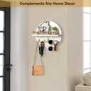 Key Holder for Wall Decorative with Shelf and Hooks, Mail Organizer Wall Mount with Sunglasses Holder, Circular Design Entryway Key Rack Hanger, Rustic Home Decor Boho Wall Decor (White)