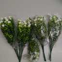 Grunyia 10 Bundles Artificial Fake Flowers, Faux Outdoor Plastic Plants UV Resistant Shrubs Outside Indoor Decorations (White-Eucalyptus)