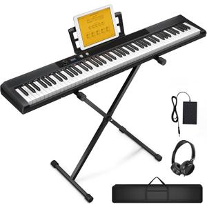 88 Key Semi-weighted Electronic Keyboard Piano,Full Size Digital Piano Portable Keyboard with Stand, Sustain Pedal, Power SupplyMIDI/USB/MP3 Function for Beginners at Home/StageBlack