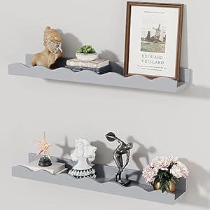 Floating Shelves for Wall Décor 24 Inch Long Set of 2 Nursery Book Shelves Bathroom Shelves Over Toilet Shelf for Books, Plants, Toys, Photo Frames, Picture Ledge-Grey