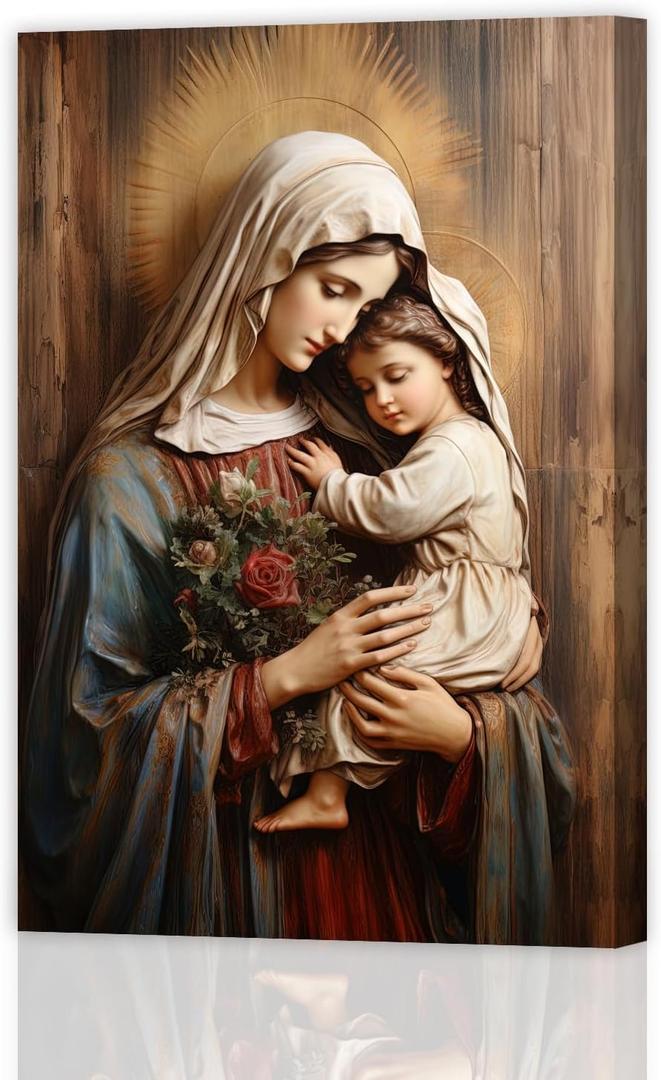 DOARTDO Virgin Mary Wall Art Catholic Wall Pictures Saint Mary Painting Mother of Jesus Canvas Religious Wall Decor Christian Gifts (Mary - 2, 12.00" x 18.00")