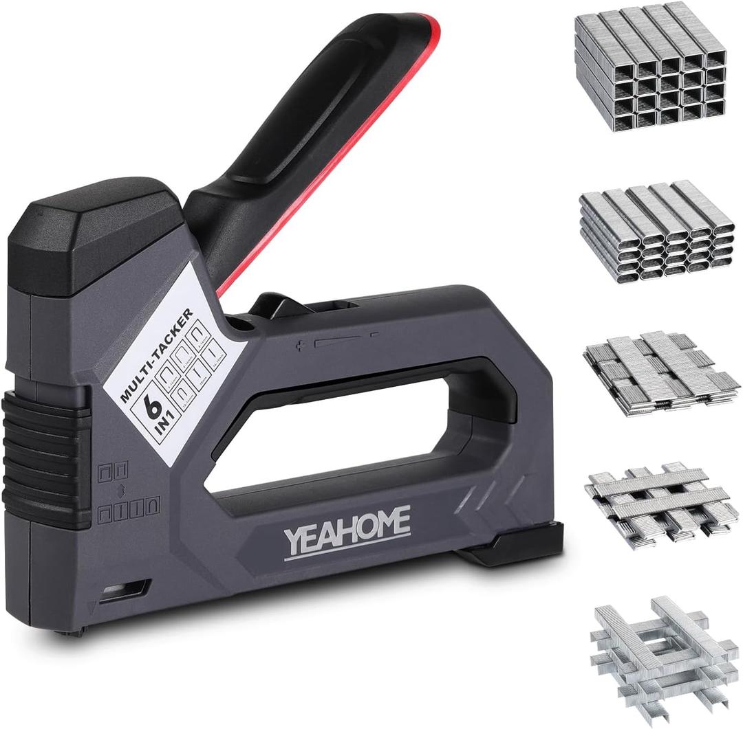YEAHOME 6-in-1 Staple Gun Heavy Duty, Upholstery Manual Brad Nailer Power Adjustment Stapler Gun with 5000 Staples for Fixing Material, Wood, Crafts, Carpentry, Decoration DIY