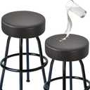 FUANGUI Bar Stool Covers Round Set of 2, Waterproof PU Bar Stool Seat Covers,Bar Stool Chair Covers Washable Stool Cushion Slipcover for 16-18 Inch - Black