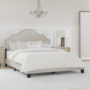 Hillsdale Furniture Cynthia Modern Upholstered Queen Bed with Nailhead Headboard, Cream