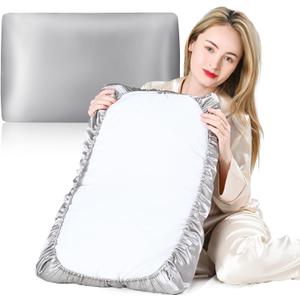 19 Momme 100% Mulberry Silk Pillowcase (Pillow Cap Style) Standard & Toddler Size, Easy On/Off for Travel & Home, Cooling Smooth for Hair & Skin, Quick-Dry,Silver Gray