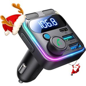 JOYROOM Bluetooth 5.4 FM Transmitter Car Adapter 81W (PD 45W & 36W) [Dual Mics] [Light Switch] [HiFi Bass Sound] [Fast Charging] Wireless Music Adapter Hands-Free Calling LED Display Support USB Drive (Black)