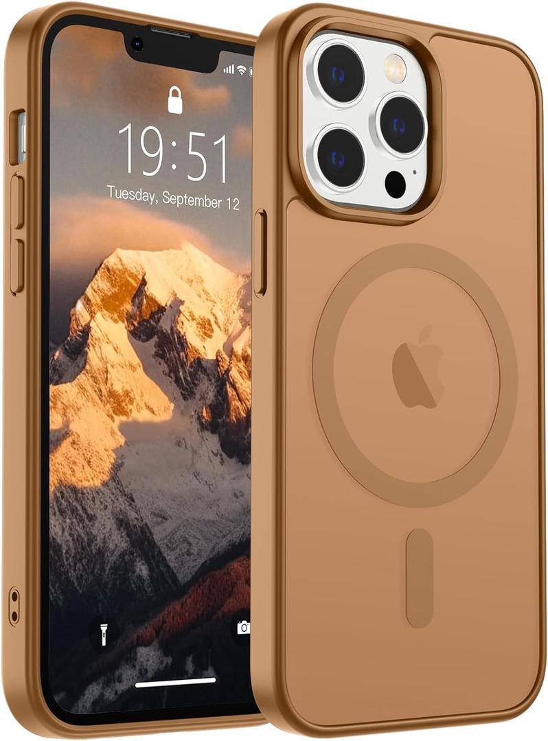 SUPFINE Magnetic for iPhone 13 Pro Max Case (Compatible with MagSafe) (Military Grade Drop Protection) Slim Translucent Matte Shockproof with Anti-Fingerprint Phone Case, Brown