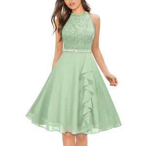 Miusol Women's Halter Neck Lace Ruffle Vintage Cocktail Party A-Line Bridesmaid Dress, Large