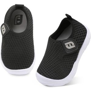 JOINFREE Toddler Barefoot Breathable Kids Sneakers - Lightweight Walking Shoes, Slip On Tennie Shoes Protect Toes for School (Black)