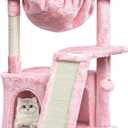 SYANDLVY Cat Tree for Indoor Cats Large Adults, Modern Activity Tower with Scratching Posts & Board, Condo with Plush Perch, Climbing Stand with Cradle & Hanging Ball for Play, Pink