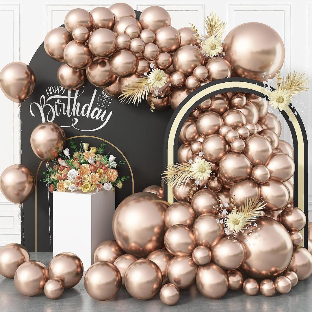 Metallic Champagne Gold Balloons, 113 pcs 18/12/10/5 Inch Champagne Gold Balloon Garland Arch Kit, Different Sizes Chrome Champagne Gold Latex Party Balloons for Birthday Wedding New Year Decorations