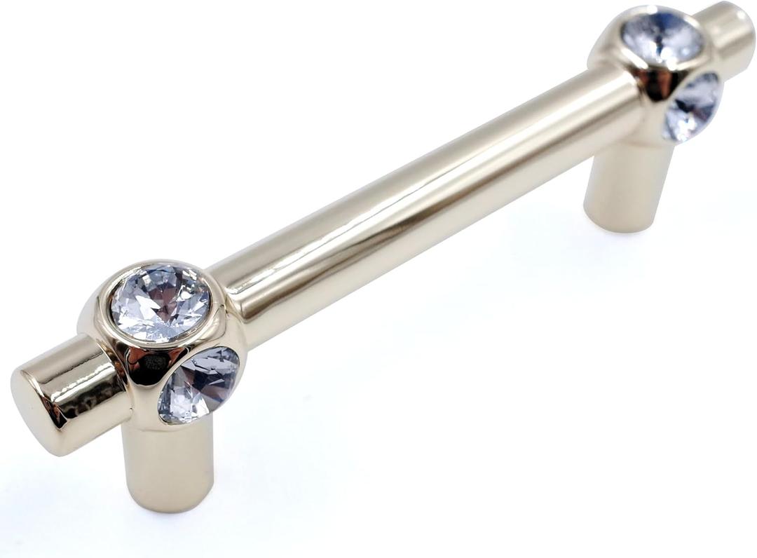 JETLAND Cabinet Drawer Crystal Pulls, 4-Pack, Golden with Clear Glass, 3" Hole Centers, Shining Cross, Cabinet Handles for Dresser Nightstand Furniture, PW6733GO076