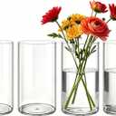 4 Pack Acrylic Cylinder Vases for Centerpieces,5 x 8 inch Tall Clear Flower Vases, Unbreakable Vases, Hurricane Candle Holders Floating Candle Vase for Wedding Dinner Table Party Room Decor