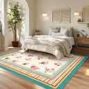 GarveeHome Beige 5x7 Area Rug, Vintage Floral Design, Machine Washable Rug Low Pile, Lightweight Non Slip, Soft Carpet for Living Room Bedroom Dining Room Nursery