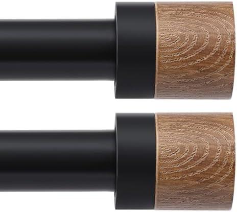 Wood Curtain Rods for Windows 32 to 45 Inches (2.6-3.75ft), 1 inch Adjustable Window Curtain Rods with Imitation Wood Grain Finials, Heavy Duty Decorative Drapery Rod for Bedroom, Kitchen and Patio, 2 Pack