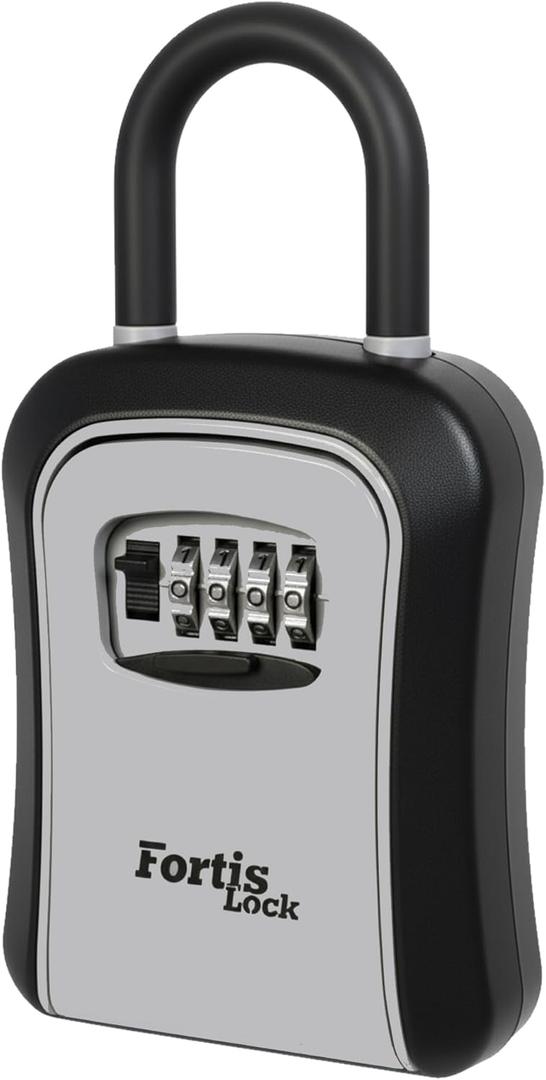 Box for Keys with Code, Portable Shackle Key Safe, 4-Digit Combination Lock, Weather-Resistant Key Lock Box for Outside Doors & Gates, Gray