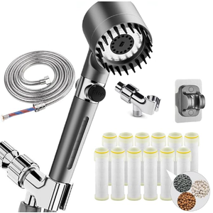 HOTIMO Filtered Shower Head with Handheld  High Pressure 3 Spray Modes Showerhead with Filters, 12 Replaceable Water Softener Filters for Hard Water | Ion Shower Drops Head with 75" AntiBurst Hose