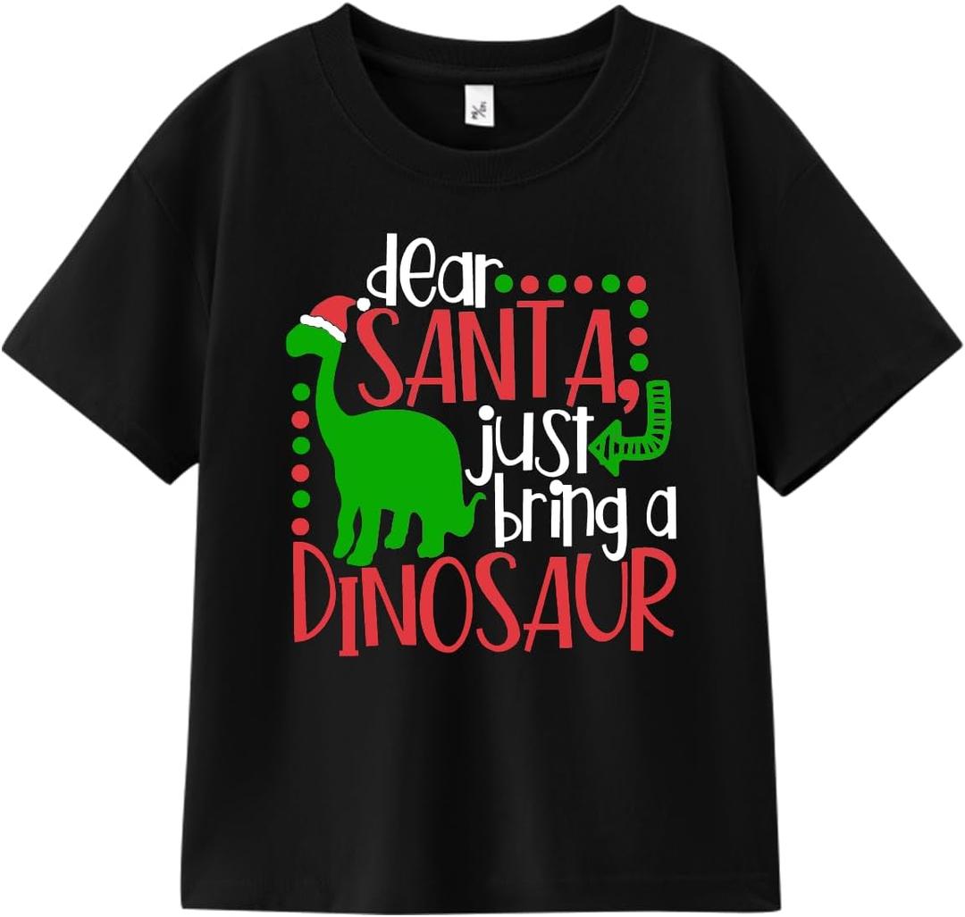 Christmas Shirts for Toddler Boys Girls Kids 2-8 Years, Santa Reindeer Snowman Dinos Truck Short Sleeve Tee