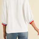 Tankaneo Womens 3/4 Sleeve Puff Tops Casual Loose Fit Patchwork Blouse Crew Neck T Shirts Tunic (White, L)