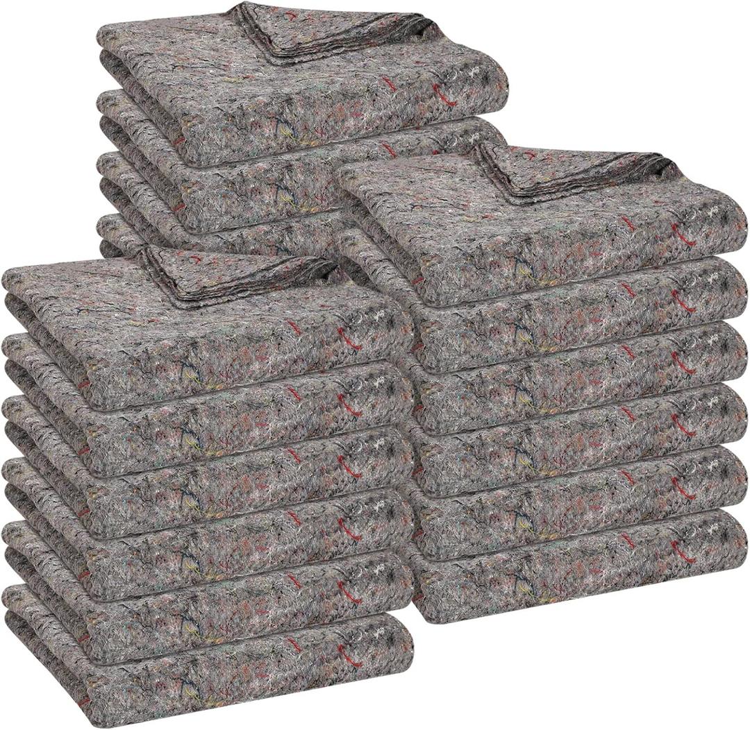 12 Pieces Moving Blankets Bulk 39 x 71 Inch Soft High Tensile Strength Cotton Fiber Packing Shipping Pads for One Time Moving High Tensile Strength Storage Blankets