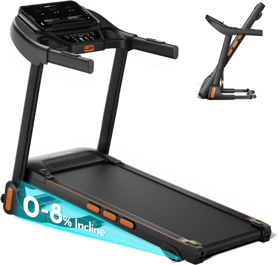 Treadmill for Home, 3.0HP Folding Treadmill with Incline, 300 lbs Capacity, Bluetooth & Heart Rate Sensor, Space-Saving Design (Black)