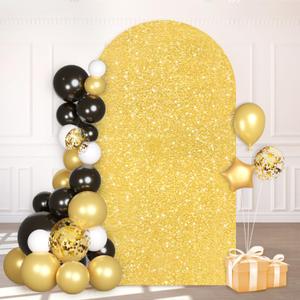 Gold Arch Cover 7.2FT Sequin Wedding Arch Cover Spandex Fitted Arch Backdrop Cover Round Top Chiara Sequin Arched Backdrop Stand Covers for Baby Shower Banquet Prom Balloon Decorations