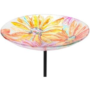 MUMTOP Glass Bird Baths for Outdoors-Outdoor Bird Bath Bowl- Watercolour Daisy Birdbaths Yard Stake, Bird Feeders for Outside, Garden, Patio, Lawn Decor