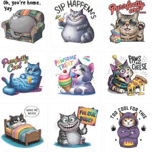 9pcs Cat Sarcastic Quotes Iron on Decals Heat Transfer Vinyl Sticker Patches Washable Thermal Transfer Appliques DIY Craft Decor for T-Shirt Clothes Pillow Cover