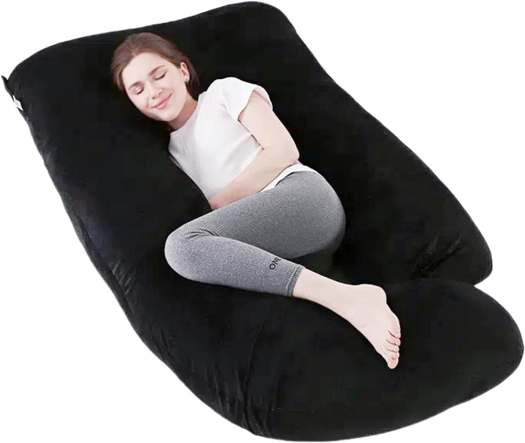 ALLOPERA Pregnancy Pillow, Full Body Maternity Pillow 57 inch, with Removable Washable Cover - Sleep Support for Legs, Back, Neck, Shoulder, HIPS, Belly for Pregnent Women, Velvet (Coal-Black)