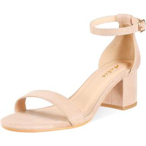 Ankis Nude Silver Black Heels Women's Open Toe Ankle Strap Block Chunky Low Heeled Sandal Comfortable Office Wedding Dress Pump Shoes Standard Size 2.25 Inches Heel Design, Nude Suede, 7.5