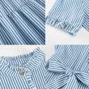 Womens Striped Summer Dress Elegant Ruffled Sleeve Button Down Tie Waist Maxi Shirt Dresses (Blue, XL)