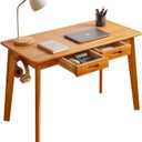 Wood Writing Desk with Drawer and Hanging Rod, Small Computer Desk Table, 39x20x30inch Work Desk, Study Desk, Small Wooden Dining Table Cherry Wood Color YD-WD01N