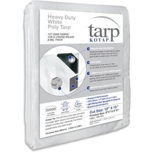 Kotap 10 x 10 Ft. Heavy-Duty Protection/Coverage Tarp, Superior Weave for Greater Longevity 8-mil, Multi-Use, Waterproof, White, 1-Pack (TRW-1010)